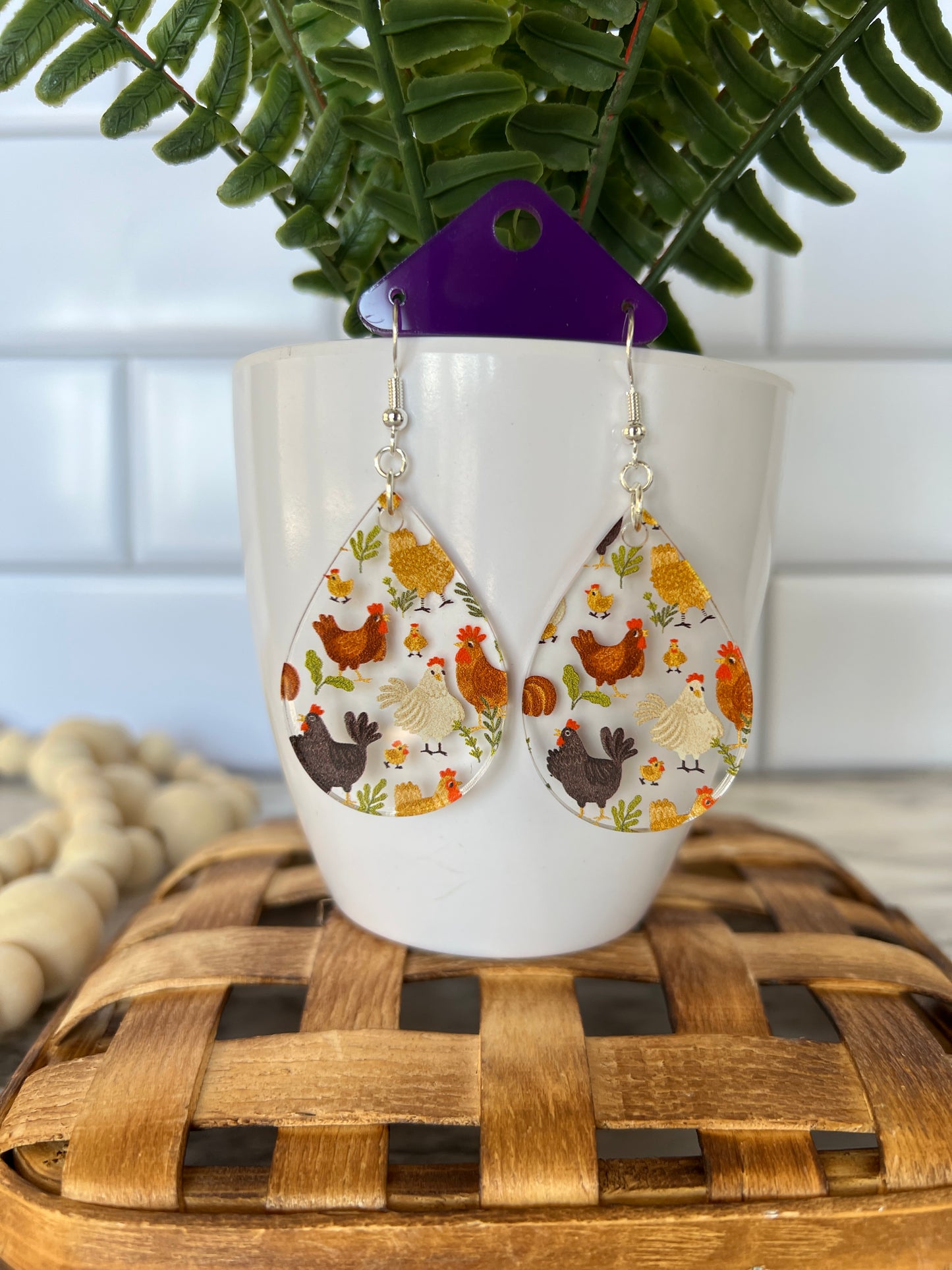 Chicken Teardrop Acrylic Earrings