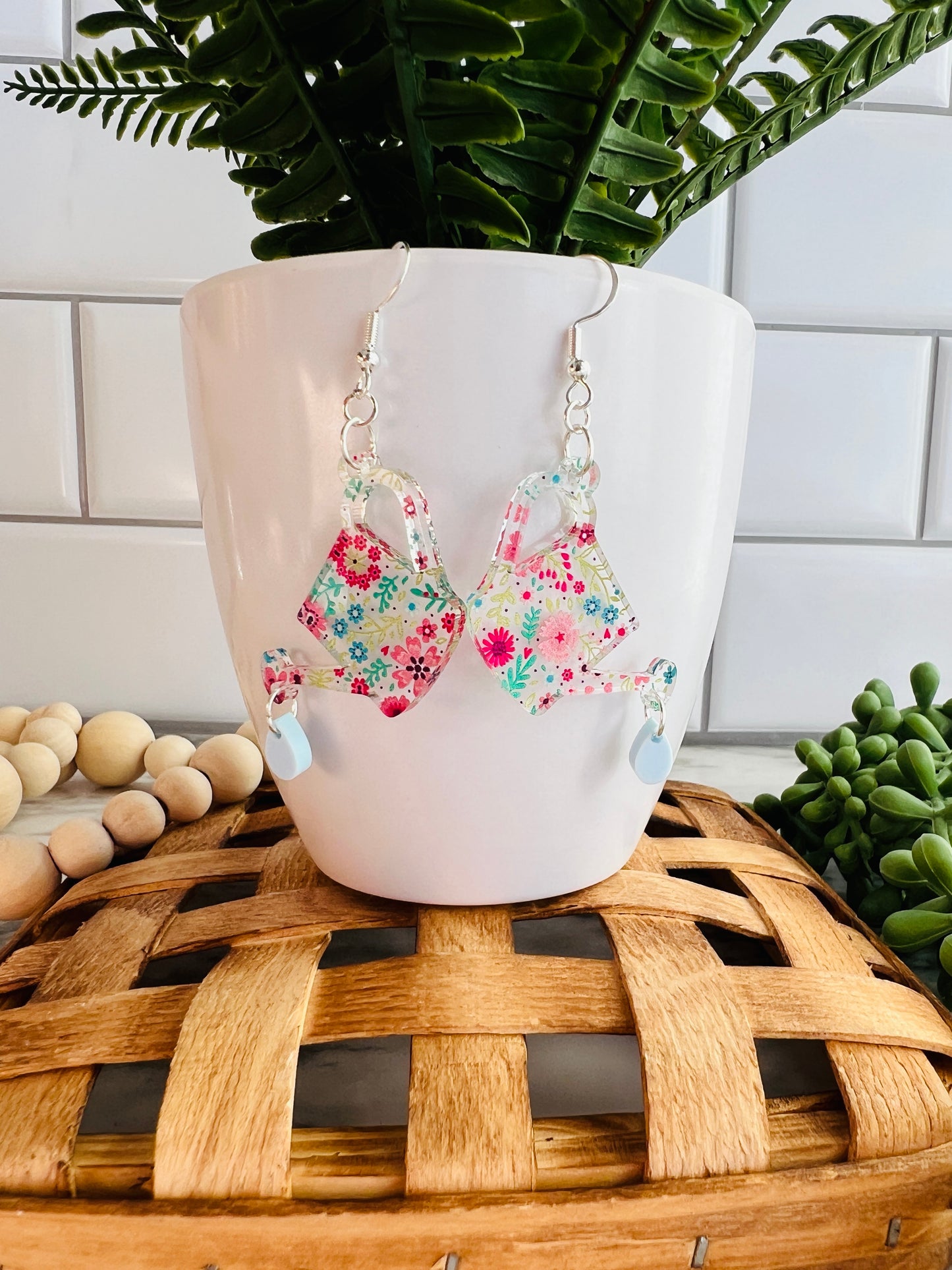Floral Watering Can Acrylic Earrings