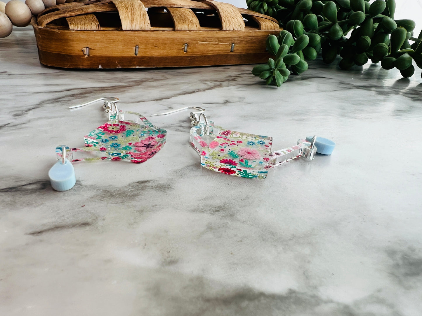 Floral Watering Can Acrylic Earrings
