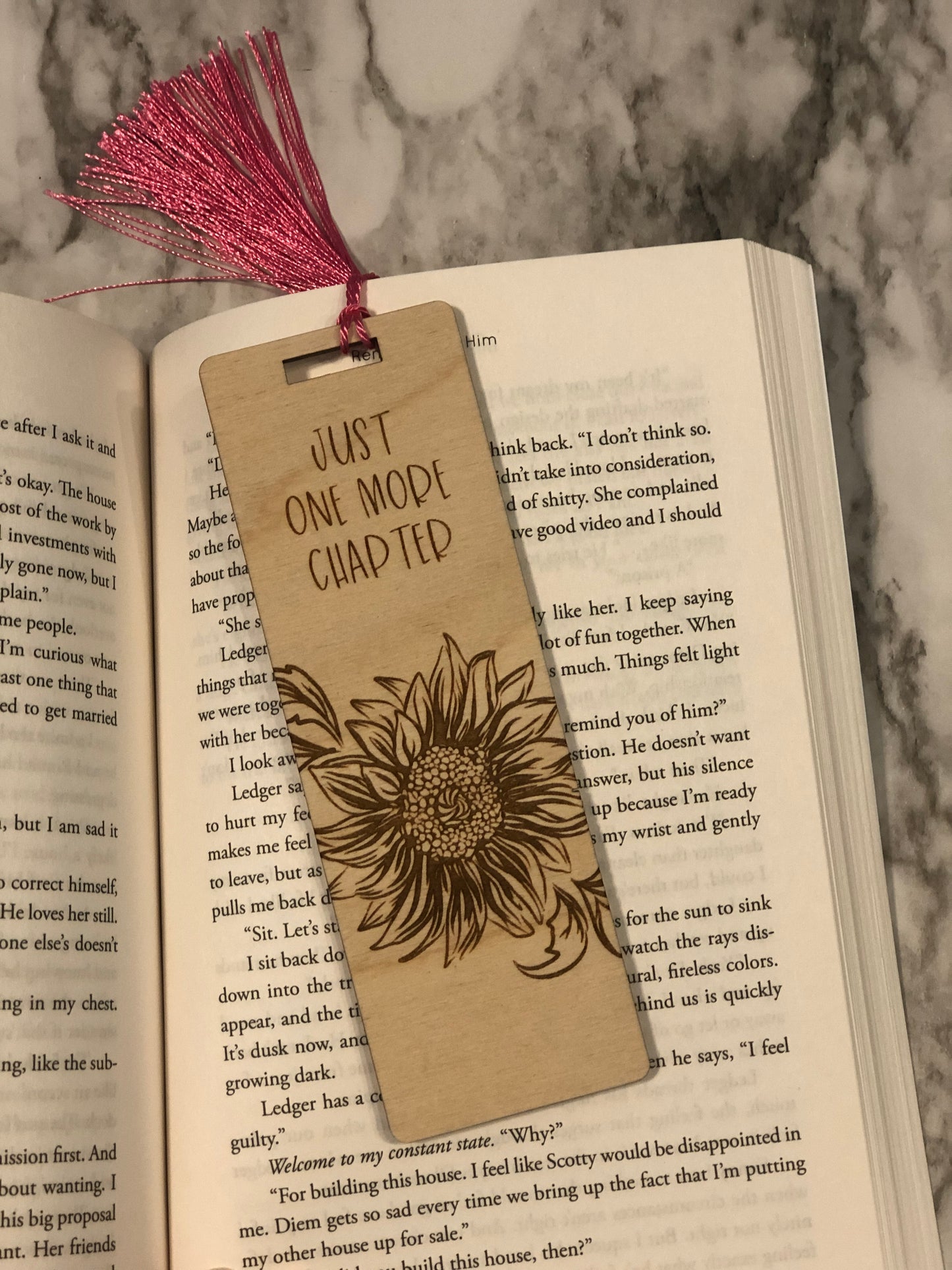 Just One More Chapter Sunflower Engraved Wooden Bookmark