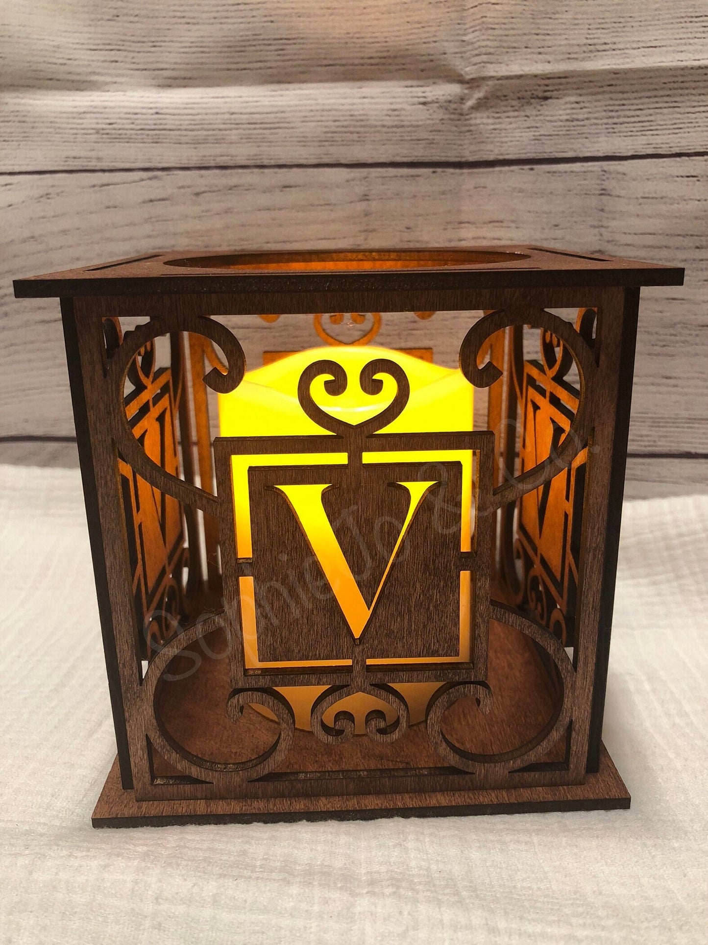 Monogram Letter Initial Wood Lantern