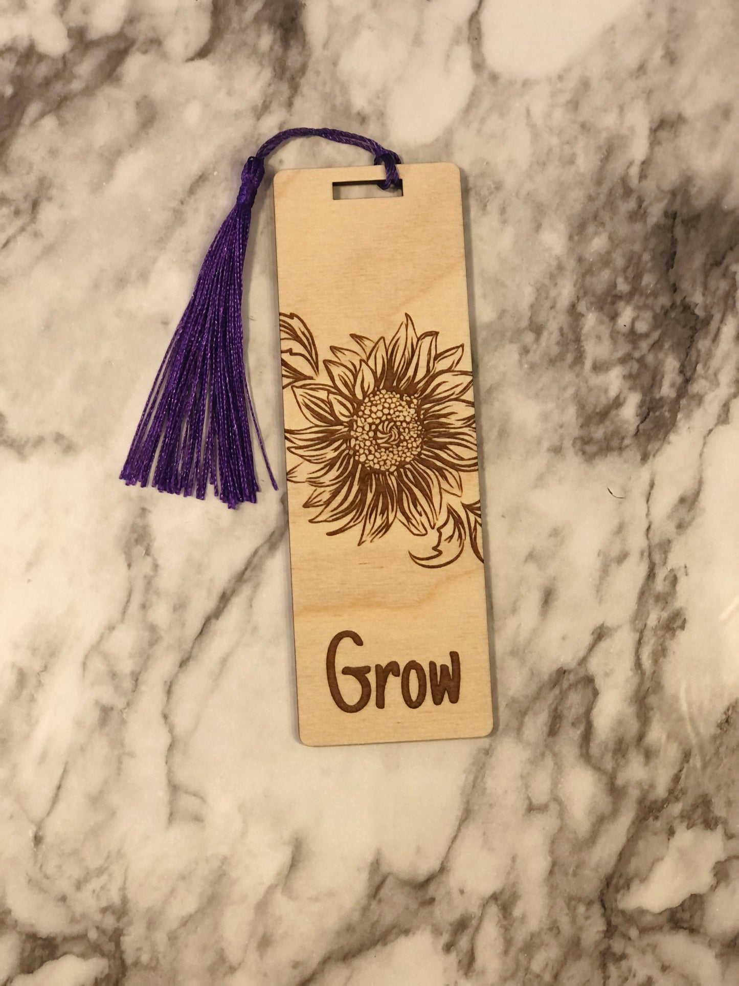 GROW Sunflower Engraved Wooden Bookmark