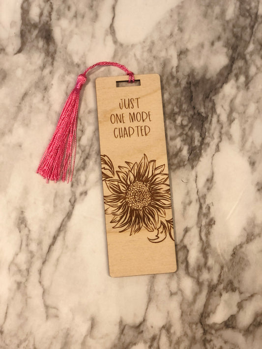 Just One More Chapter Sunflower Engraved Wooden Bookmark