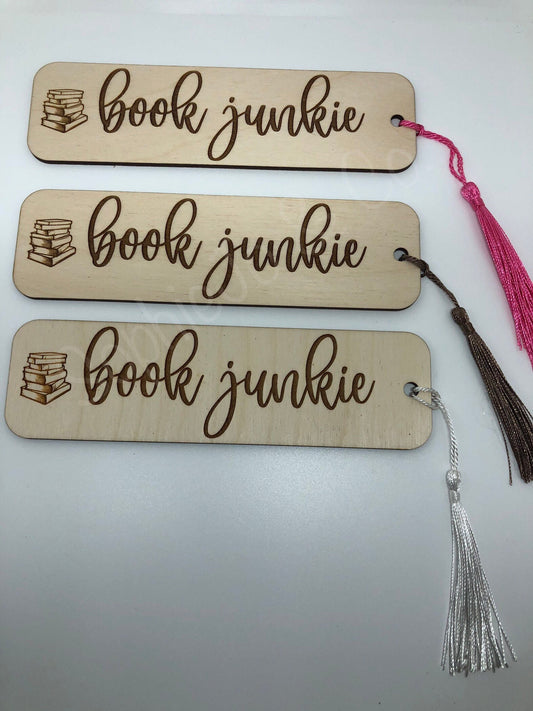 Book Junkie Engraved Wooden Bookmark