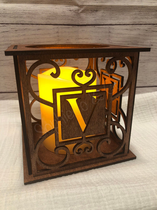Monogram Letter Initial Wood Lantern